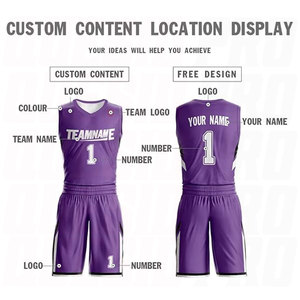 Uniforme de Baloncesto Sublimado Morado y Blanco, Talla Grande, Transpirable, Sin Mangas, Personalizado - Product Image 2
