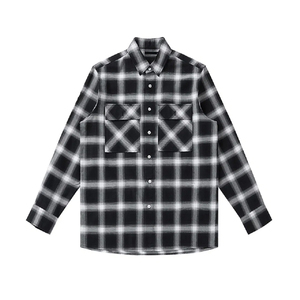 Chemises à carreaux de travail à prix abordable, à manches longues, décontractées, style moderne, à boutons-pression, en flanelle, en coton tissé - Product Image 1
