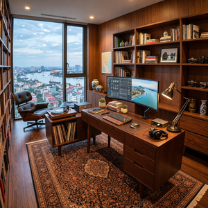 Bureau de direction autoportant en chêne moderne de luxe avec 2 tiroirs et armoire de rangement, mobilier de bureau durable, garantie 3 ans - Product Image 2
