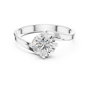 Bague de fiançailles solitaire en or blanc 18 carats plaqué rhodium avec diamant Eterna à griffes, design Aurelia Rise, style classique Velora - Product Image 1