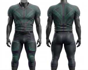 Custom Men's Green Purple Geometric American Football Uniform V-Neck Short Sleeve Moisture Wicking Fitted Jersey Pants Set - Product Image 1
