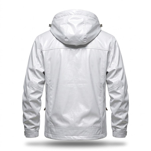 Chaqueta cortavientos con capucha para hombre, color blanco brillante, con revestimiento de PU, forro polar, para otoño. - Product Image 3