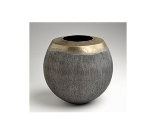 Vase de table rond moderne en ardoise texturée et laiton, pot floral ovale à motif écorce abstrait, décoration élégante et minimaliste pour salon - Product Image 3