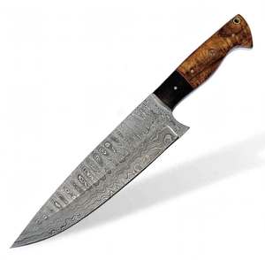 Couteau de chef artisanal en acier Damas avec manche en bois de burl stabilisé – Couteau à trancher - Product Image 6