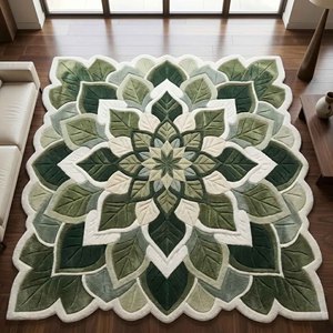 Nature Inspired Green Leaf Mandala Area Rug Plush Botanical Tufted Carpet Modern Living Room Bedroom Decorative Floor Rug Home - Product Image 5