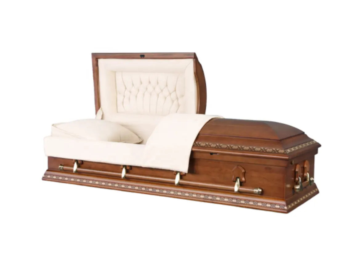 half lid Solid poplar Wood Casket funeral Casket burial vault combo bed Wooden casket and coffin funeral box Cremation urns