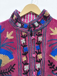 Hand-Embroidered Velvet Suzani <b>Jacket</b> Premium Women Magenta Ethnic Winter Wear with Vibrant Floral Embroidery <b>Jacket</b> - Product Image 3
