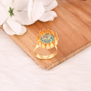 Blue Topaz Hydro Gemstone Brass <b>Ring</b> for Women Gold Plated <b>Adjustable</b> Trendy Jewelry - Product Image 3