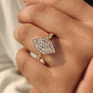 แหวนหมั้นเพชรทรงมาร์คีส์แบบวินเทจจากดัตช์ เพชรเลี้ยงในห้องปฏิบัติการ ทองคำสไตล์โบราณ ขายส่ง ราคาโรงงาน รับสั่งทำเครื่องประดับ - Product Image 6