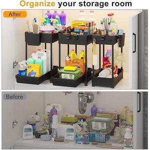 Set di 3 Organizzatori Sottolavello a 2 Livelli con Cassetti Scorrevoli Multiuso per Cucina e Bagno - Product Image 3