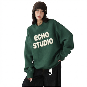 เสื้อสเวตเชิ้ตคอกลมโอเวอร์ไซส์สำหรับผู้หญิง คุณภาพพรีเมียม สีส้ม ตัวอักษรนูน ตกแต่งไหล่ตก ผ้าถักนิตติ้ง คอตตอน สไตล์ฤดูใบไม้ร่วง - Product Image 4