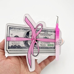 Diseño de dólar Acrílico Lash Tile Acero sostenible 90 grados Dos tonos Pinzas de extensión de pestañas Impresión personalizada Logo Pinzas para pestañas - Product Image 5