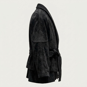 Men <b>Suede</b> Style <b>Belted</b> Jacket Warm Casual Long Sleeve Outerwear Custom Wholesale Clothing Manufacturer - Product Image 4