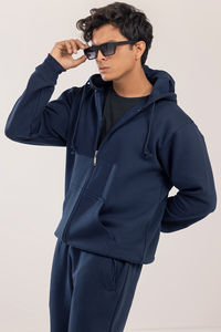 Nueva Llegada, Sudadera con Capucha y Cremallera de Primera Calidad, 100% Algodón, para Hombre, Azul Marino, Cómoda, Relajada, Casual, Resistente al Viento - Product Image 3