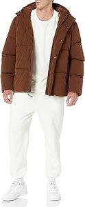 Veste matelassée à capuche pour homme, marron, coupe-vent, manteau d'hiver décontracté, rembourrage en polyester épais, coupe régulière - Product Image 4