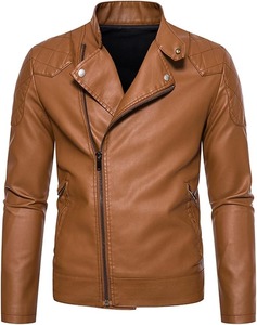 Mens Brown Leather <b>Jacket</b> <b>Shearling</b> Collar Winter Coat Warm Fleece Lined Vintage <b>Bomber</b> Outerwear - Product Image 4