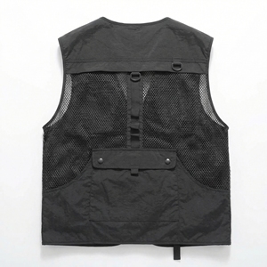 Black Multi Pocket Tactical <b>Utility</b> <b>Vest</b> | Zip Up Mesh Back Work <b>Vest</b>| Heavy Duty Sleeveless <b>Vest</b>| Custom OEM Manufacturer - Product Image 2