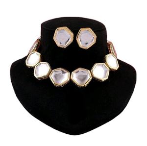 Conjunto de Collar y Pendientes de Diseño Geométrico, Base de Latón con Circones, Hecho a Mano, Estilo Étnico, para Bodas, Compromisos, Fiestas y Aniversarios - Product Image 1