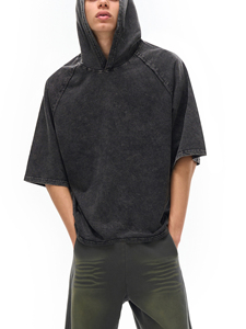 Camiseta de Mezclilla Oversize para Hombre, Manga Corta, Color Sólido, Estilo Urbano, Tejido de Algodón Transpirable, Anti-Pilling, 240g - Product Image 3
