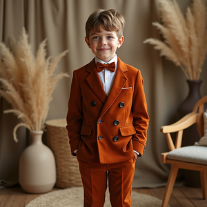 Boys Rust Orange Double Breasted 3 Piece Suit | <b>Kids</b> Wedding Suit | <b>Ring</b> Bearer Formal Tuxedo Set | Custom Made - Product Image 1