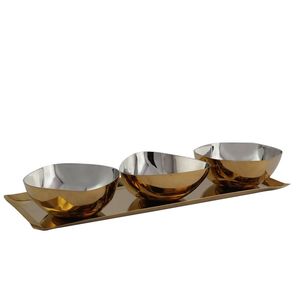 Modern Gold <b>Silver</b> Triple Bowl Serving <b>Tray</b> Luxury Hospitality Tabletop Display Set - Product Image 1