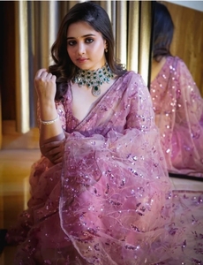 ผ้าส่าหรีอินเดียปักลายสไตล์บอลลีวูดแบบผ้าเน็ต - Product Image 3