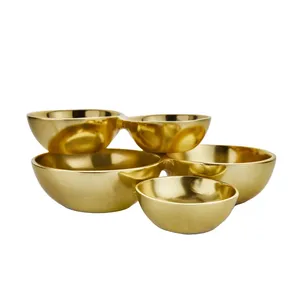 Modern Gold Metal <b>Serving</b> Bowls Round Polished Durable Dishware <b>Set</b> for Party Decor safe - Product Image 2