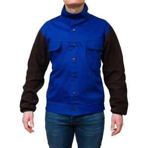 Veste de sécurité en coton perforé et cuir de vachette fendu FR avec boutons-pression, protection contre les étincelles et la chaleur pour le corps - Product Image 1