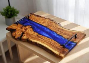 Plateau de rangement décoratif artisanal en bois et résine pour cosmétiques, bijoux et présentoir élégant pour coiffeuse - Product Image 5