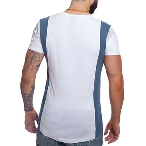 <b>Mens</b> Color Block Crew Neck T-<b>Shirt</b> Short Sleeve White and Blue Side Panel Casual Cotton Top Custom Logo OEM ODM Wholesale - Product Image 6