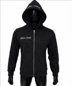Sudadera con Capucha Negra para Hombre, Marca White Stitch, con Cierre, Diseño de Puntos, Corte Regular, Tejido de Poliéster, para Otoño - Product Image 1
