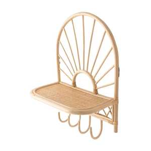 Étagère murale en rotin tressé de qualité supérieure avec crochets, style demi-rayon de soleil, pour chambre d'enfant, bibliothèque flottante, porte-vêtements, vente en gros - Product Image 1