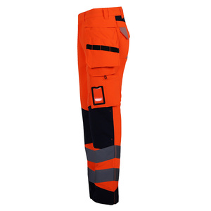 Pantalon de travail haute visibilité personnalisé pour homme, 100 % polyester, orange réfléchissant, imperméable, respirant, taille mi-haute - Product Image 2