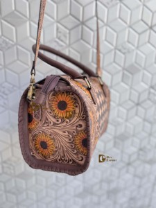 New <b>Unique</b> Designer Hand Tooled Carving Leather Speedy Handbag Gypsy Boho Floral Chess Pattern Western Stylish Women Uses Ba - Product Image 2