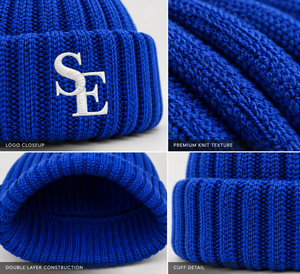 Gorro de Punto de Doble Capa, Color Azul Rey, con Borde Plegado, Cálido para Invierno, Logotipo Bordado Personalizado, 100% Algodón, Unisex, Uso Diario - Product Image 6
