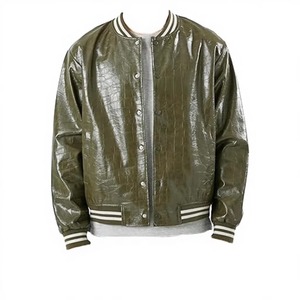 Chaqueta Varsity de Invierno para Hombre, de Cuero Genuino, con Patrón de Letras Teñidas, Cuello Alto, Estilo Urbano de Alta Calidad, en Venta - Product Image 3