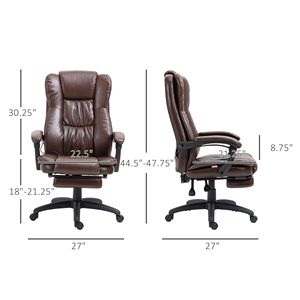 Executive Office Chair Ergonomic 6-Point Vibrating Massage Comfortable with Adjustable Height and <b>Footrest</b> Brown - Product Image 3