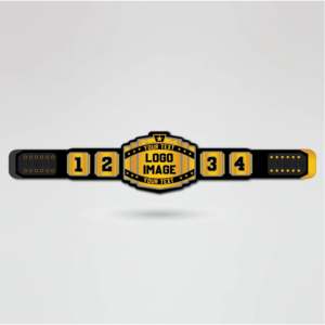 Ceinture de champion personnalisée, plaques métalliques dorées, sangle noire, équipement de lutte, design de logo personnalisé, ceinture de champion sur mesure - Product Image 1