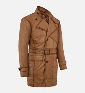 Manteau long en cuir pour homme, chaud, avec fermeture éclair, style trench-coat, sur mesure, prix de gros - Product Image 3