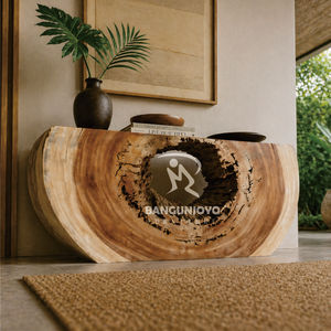 Modern Solid Wood <b>Console</b> <b>Table</b> with <b>Round</b> Center Contemporary Design Eco-Friendly Durable Handmade for Living Room - Product Image 4