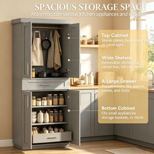 Adjustable Shelf <b>Storage</b> Cabinet <b>for</b> <b>Kitchen</b> 30 X 15.75 X 72 Inches - Product Image 5