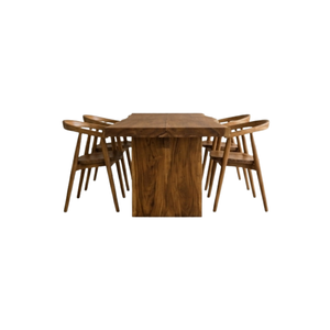 Juego de Comedor ARTERRA Premium Moderno con Mesa de Teca con Borde Natural y Sillas de Teca con Respaldo Curvo, Acabado en Teca Natural, para Restaurante - Product Image 1