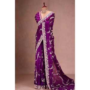 Party Wear Saree con bordado y lentejuelas Trabajo para fiestas - Product Image 4