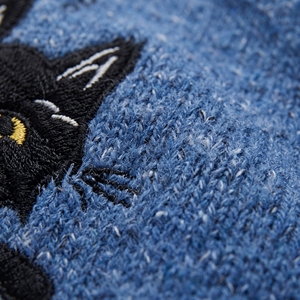 Pull en tricot à motif de chat bleu pour homme, sweat-shirt à imprimé chat noir avec manches à motifs blancs - Product Image 6