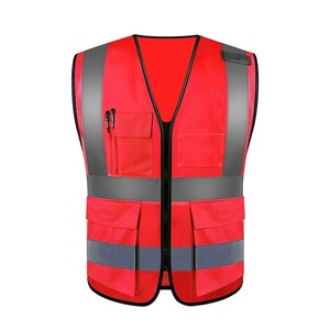 Gilet de sécurité haute visibilité unisexe, vêtements de travail réfléchissants, jaune orange, matière polyester, poches, fermeture éclair - Product Image 5