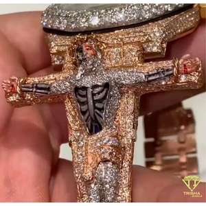 Montre Hip Hop haut de gamme entièrement sertie de diamants Moissanite VVS, plaquée or rose, bicolore, pour homme - Product Image 4