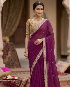 Sari indien ethnique de créateur, orné de paillettes, pour toutes les occasions spéciales et les événements, tenue tendance pour femmes. - Product Image 1
