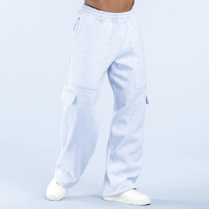 Pantalon de jogging cargo coupe droite personnalisé avec logo OEM pour hommes, en molleton de coton épais, style baggy, pour la gym et le streetwear - Product Image 4