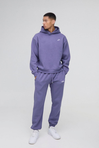 Fabricante de Ropa, Chándal para Hombre, Felpa de Algodón Grueso, Color Morado Polvoriento, Estilo Urbano, Otoño Invierno, Dos Piezas, Sudadera con Capucha, Logotipo Personalizado - Product Image 2
