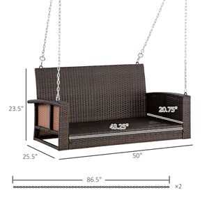Sedia a dondolo da giardino in vimini con cuscini, per 2 persone, capacità 550 libbre, color mandarino - Product Image 3